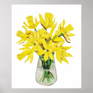 Poster daffodilos de ouro pintados à mão no vaso