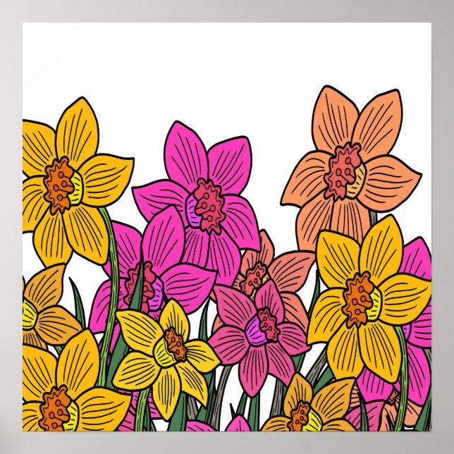 Poster Daffodils Coloridos Flores Design (Frente)