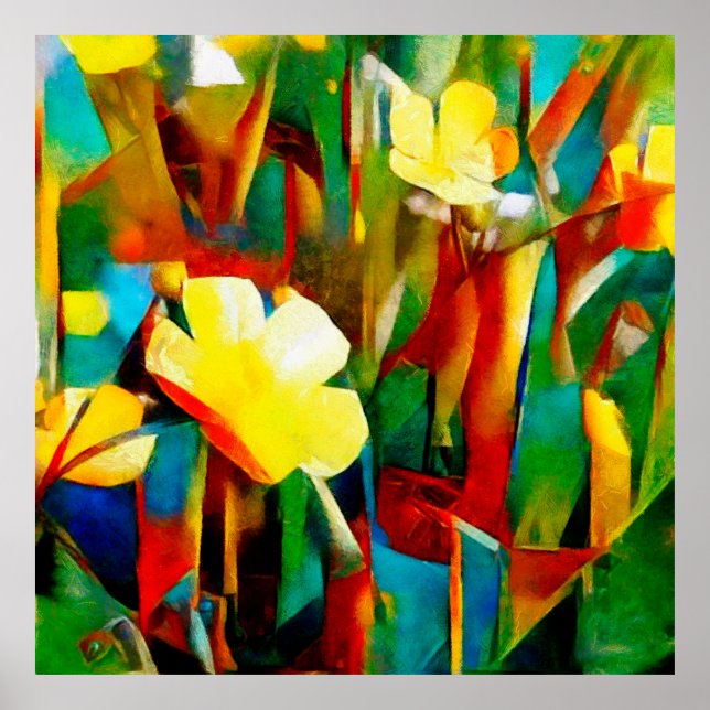 Poster Daffodils. Composição floral de abstrato num cubis (Frente)