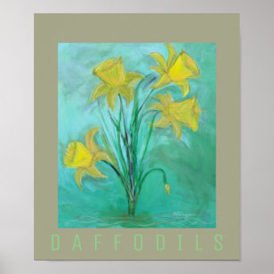 Poster Daffodils em Primavera. Pintura acrílica e digital