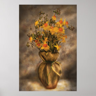Poster Daffodils em um Vaso Burlap