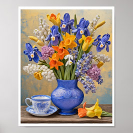 Poster Daffodils Iris Blue Cerâmica Vase Teacup