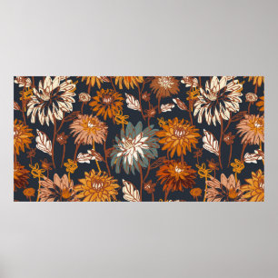 Poster Dahlia and chrysanthemums bold seamless pattern, a