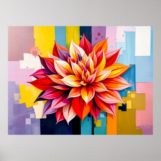 Poster Dahlia Colorida no Estilo Abstrato moderno (Frente)