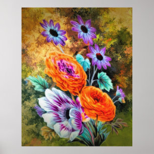 Poster Dahlia e floral do jardim das flores da margarida