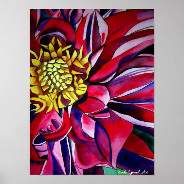 Póster Dahlia flor abstrato arte de flor original (Frente)