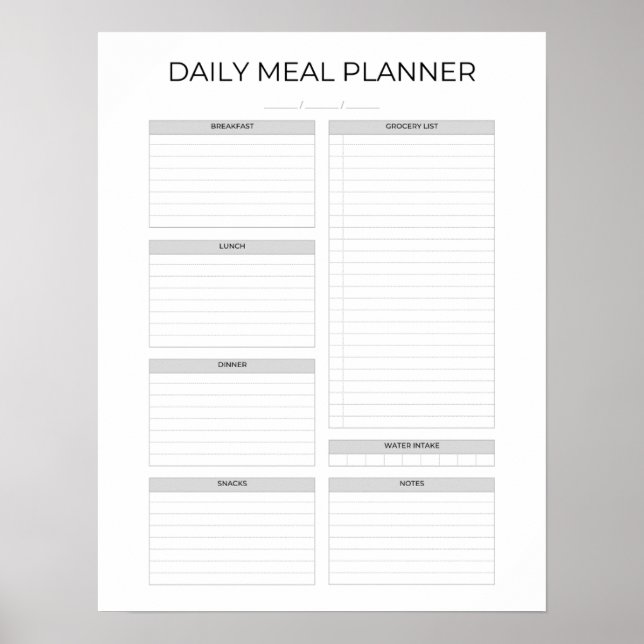 Poster Daily Meal Planner | Simple Minimalistic Clean (Frente)