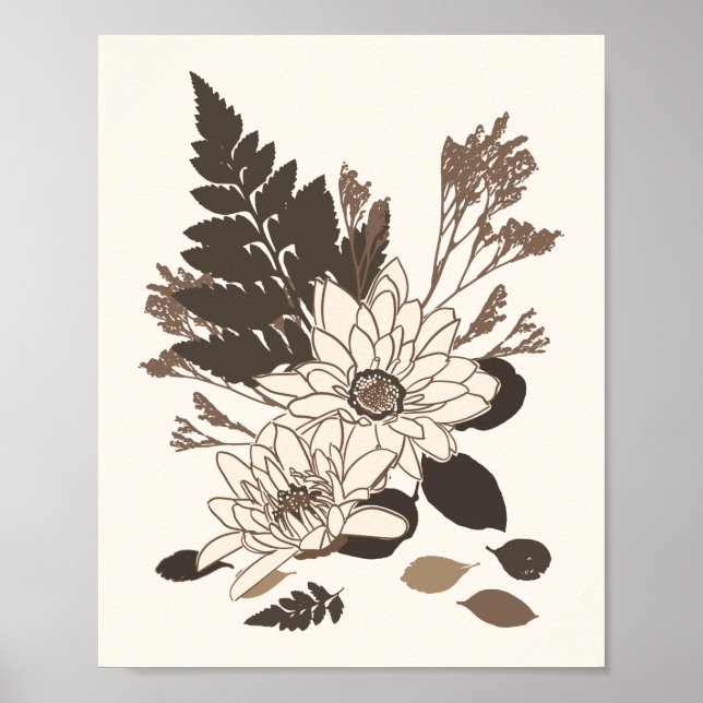 Poster Daisies and Leaves - transparente no creme. (Frente)