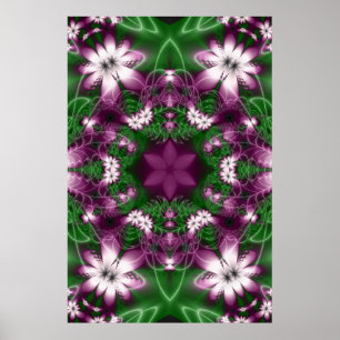 Póster Daisies Arte Fractal Roxa e Verde