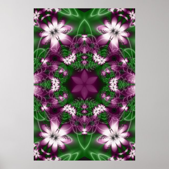 Póster Daisies | Arte Fractal Roxa e Verde (Frente)