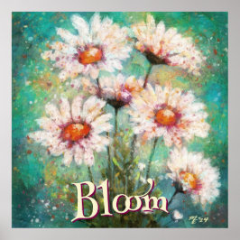 Poster Daisies Impressionistic Floral Teal Personalized