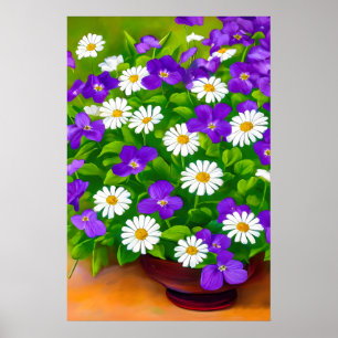 Poster Daisies românticas e violetas, buquê