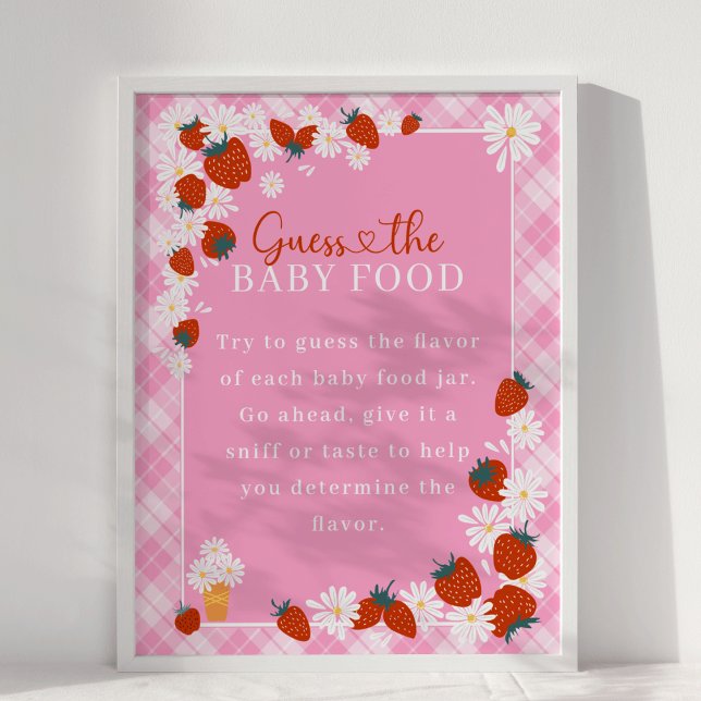 Poster Daisy Berry Doce Adivinha Jogo de Chá de fraldas d (Berry Sweet  Summer Daisy Flower & Strawberry Pink Plaid  Guess Baby Food Baby Shower Game )