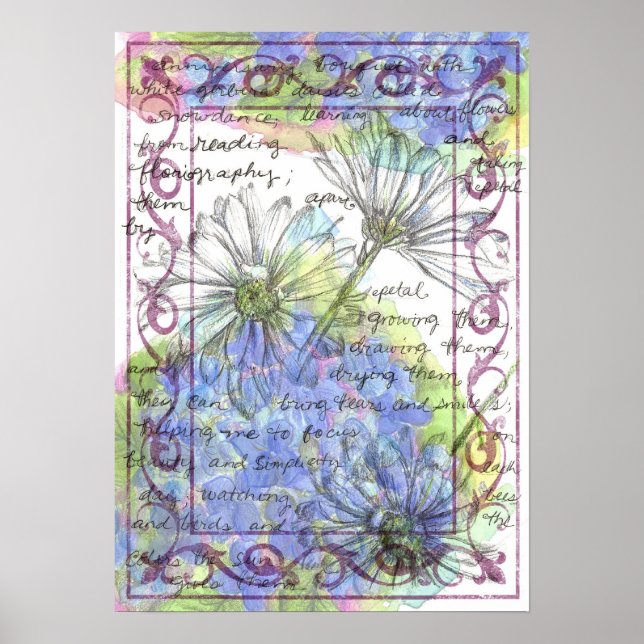 Poster Daisy Blue Hydrangea Watercolor Flowers (Frente)