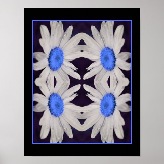 Poster Daisy Flower Blue Center Raindrops Abstrato (Frente)