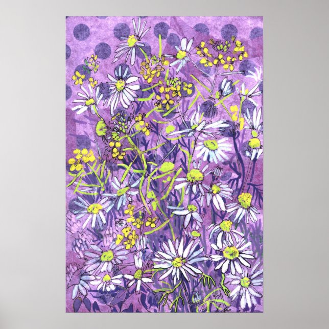 Poster Daisy Flowers Bolinhas Flores de Verão Arte Floral (Frente)