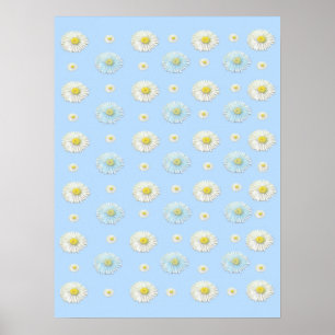Poster Daisy Pattern sobre fundo azul claro