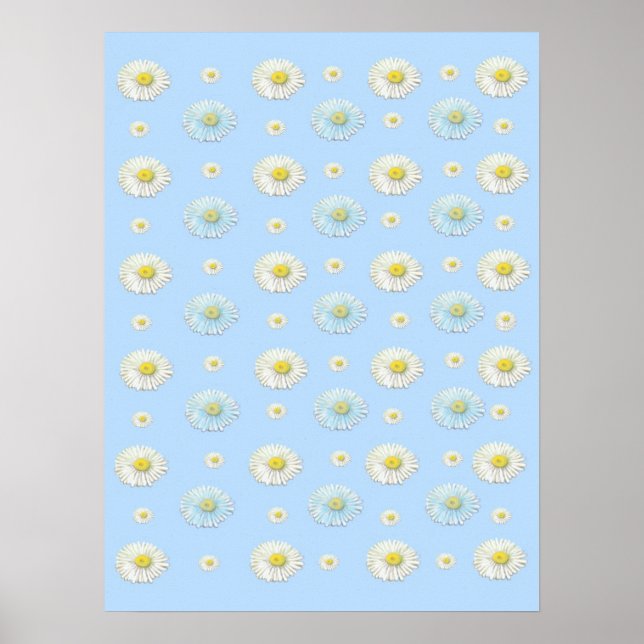 Poster Daisy Pattern sobre fundo azul claro (Frente)