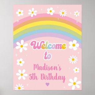 Poster Daisy Rainbow Party Retro Birthday