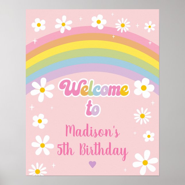 Poster Daisy Rainbow Party Retro Birthday (Frente)