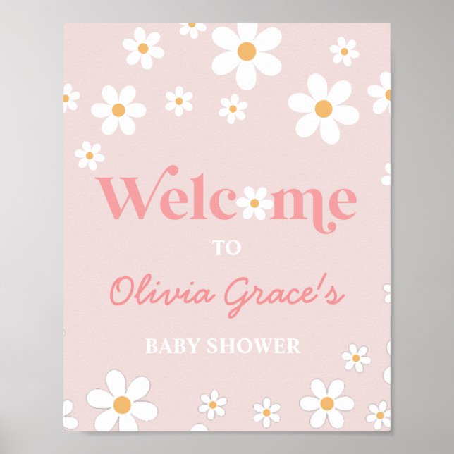 Poster Daisy Rosa Retro Paz Amor Chamada de Bebê Bem-vind (Frente)