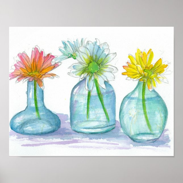 Poster Daisy Watercolor Painting Yellow Daisies (Frente)