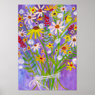 Poster Daisy Wildflower Buquê Pintando Arte Roxa