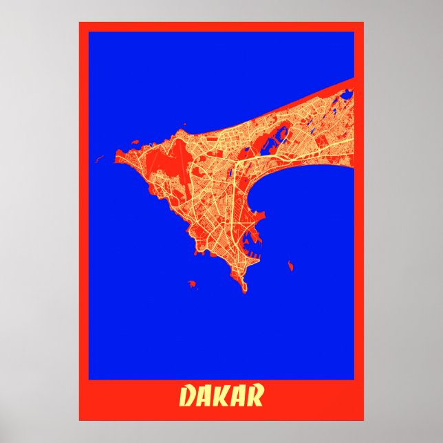 Poster Dakar - Mapa da Cidade Retroativa do Senegal (Frente)