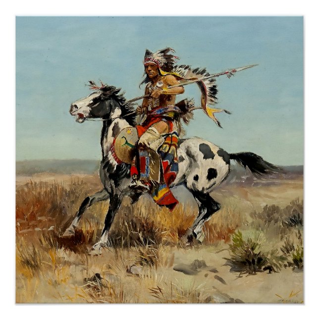 Póster "Dakota Chief" Western Art de Charles M Russell (Frente)