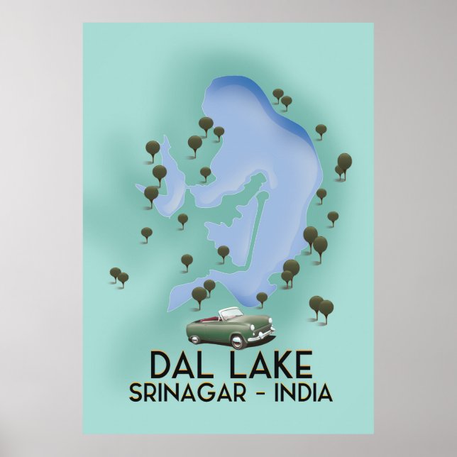 Poster Dal Lake,Srinagar,Mapa de posteres de viagens da Í (Frente)
