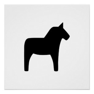 Póster Dala Horse Black em White Glossy Poster