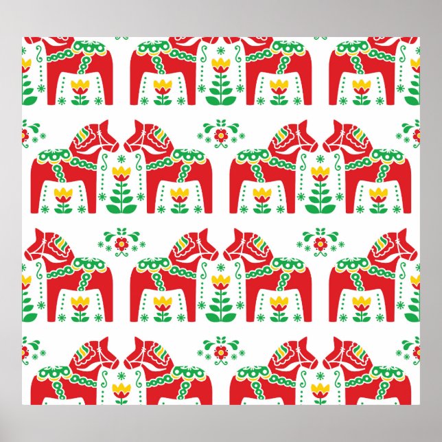 Poster Dala Horse Sueco: Arte Folk (Frente)