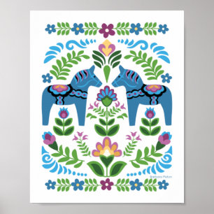 Poster Dala Horses Blue