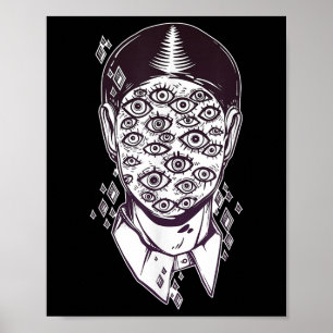 Poster Dali Surreal - Noir Retro Eyes On Face Tattoo Art