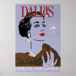 Poster Dallas Art Texas Print Delta Airlines Travel Poste