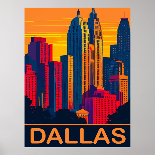 Poster Dallas em cores vibrantes, Viagem (Frente)