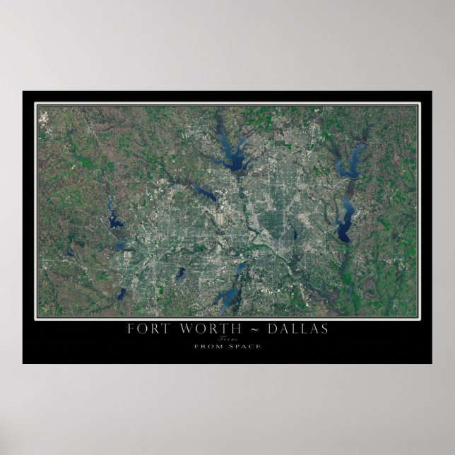 Póster Dallas Fort Worth Texas do Mapa do Satélite Espaci (Frente)