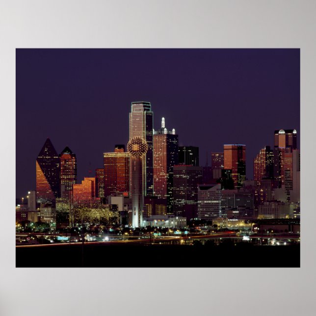 Poster Dallas, linha do horizonte noturno do Texas (Frente)