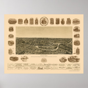 Poster Dallas, mapa panorâmico de TX - 1892