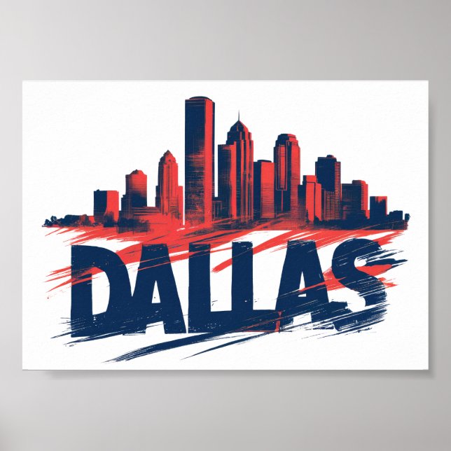 Poster Dallas Skyline Watercolor Art Print – Texas City (Frente)