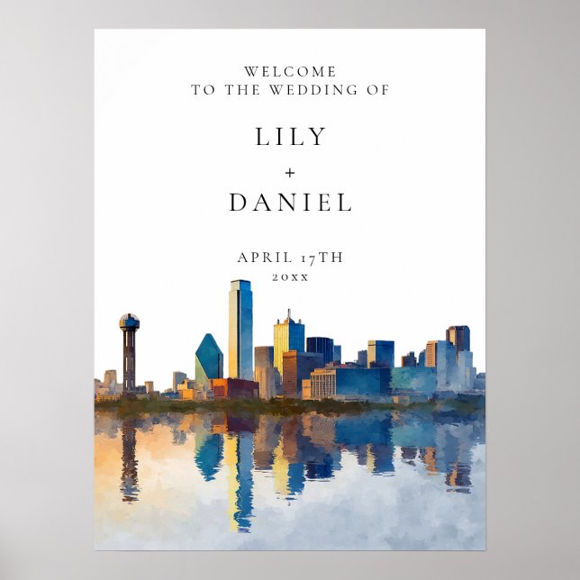 Poster Dallas Skyline Wedding Welcome Sign (Frente)