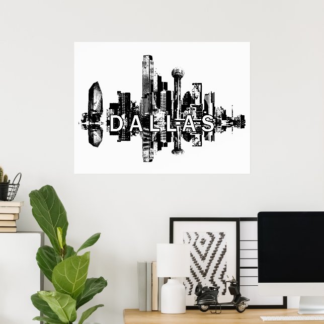 Poster Dallas, Texas a preto e branco (Escritório em casa)