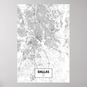 Póster Dallas, Texas (preto em branco)