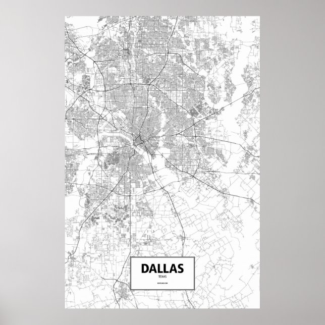 Póster Dallas, Texas (preto em branco) (Frente)