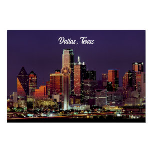 Póster Dallas, Texas skyline ao anoitecer