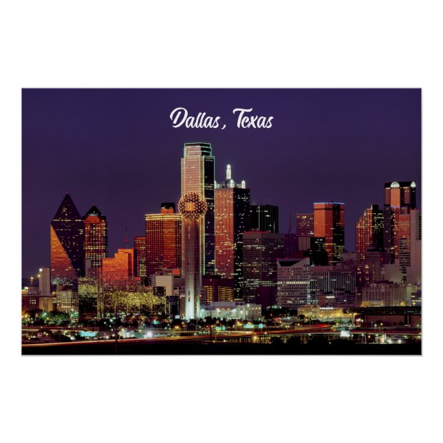 Póster Dallas, Texas skyline ao anoitecer (Frente)