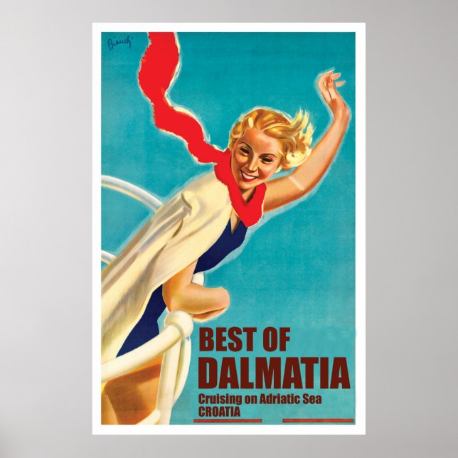 Poster Dalmácia, Croácia, garota em um iate (Frente)
