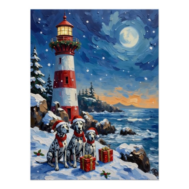 Póster Dalmatian Christmas Lighthouse Holiday (Frente)