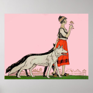 Poster Dama com uma Rosa e seus cães - Arte Antiga