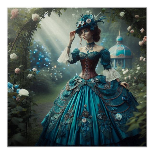 Póster Dama de Jardim Steampunk Vitoriano Vintage (Frente)
